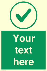 Custom green background, green tick in circle sign